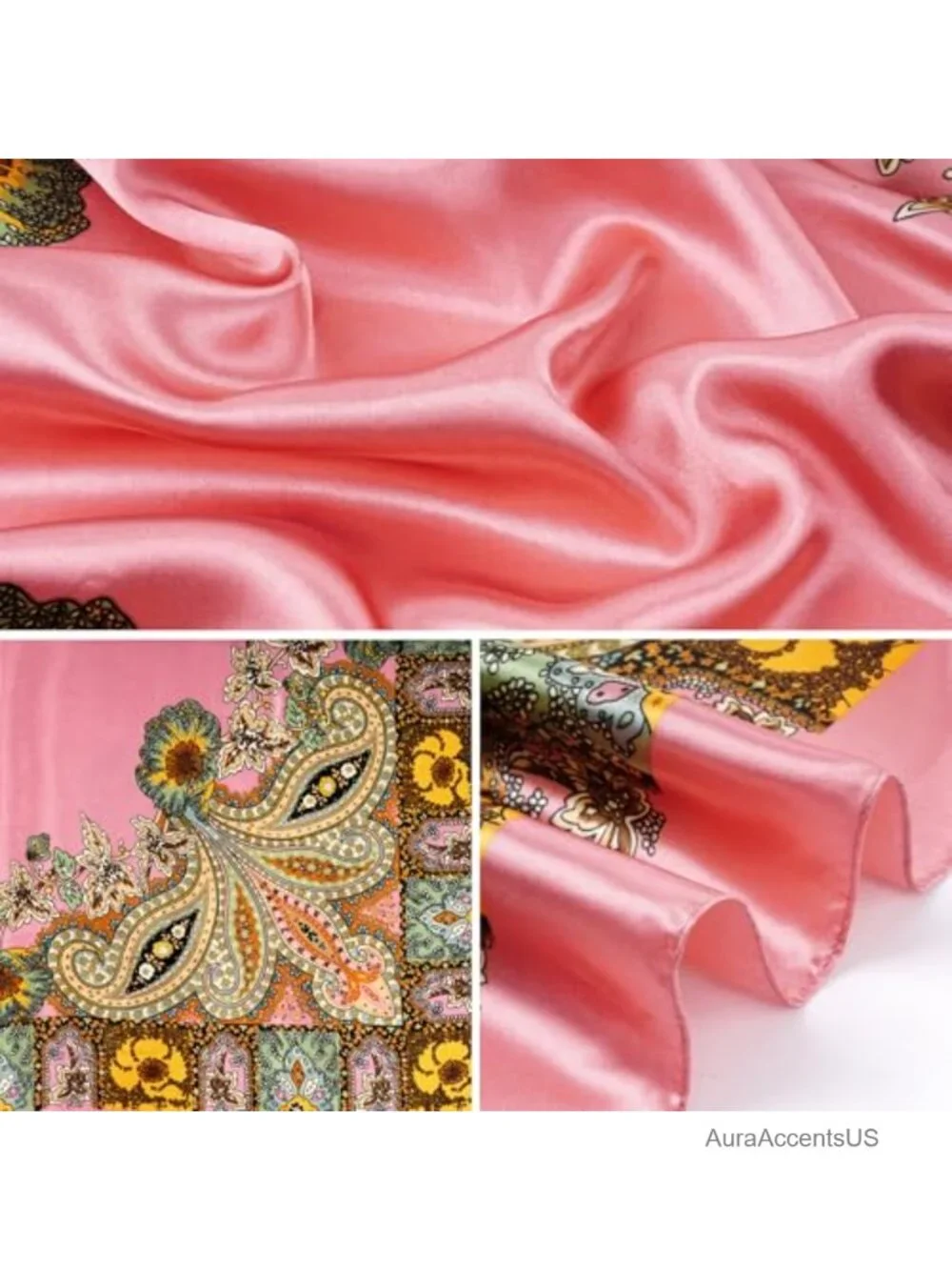 4 Pcs Large Square Satin Head Scarf Bandana for Women - Multi-functional Hair